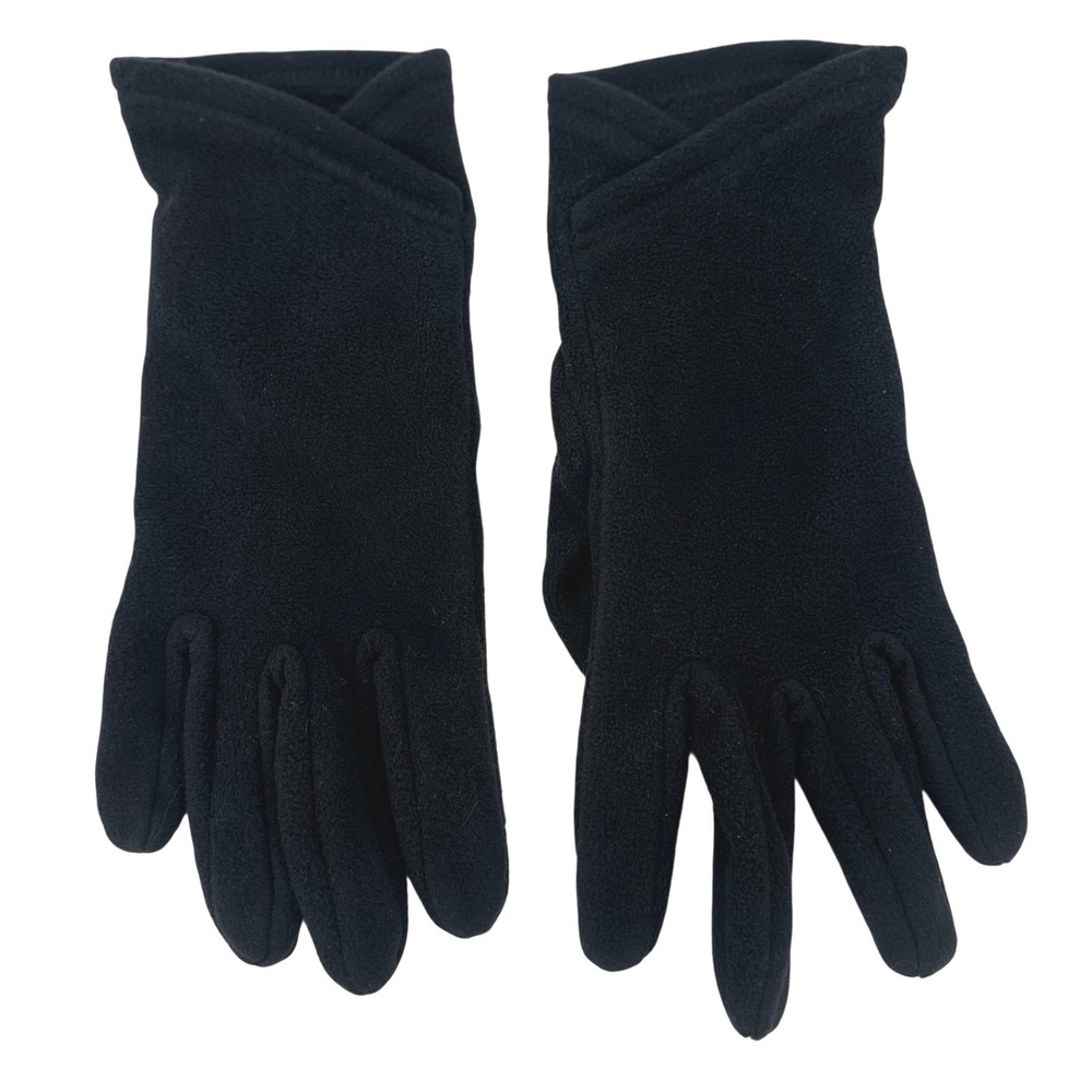 Lands' End Fleece Gloves Womens Medium Black Winter Warm Touchscreen Compatible